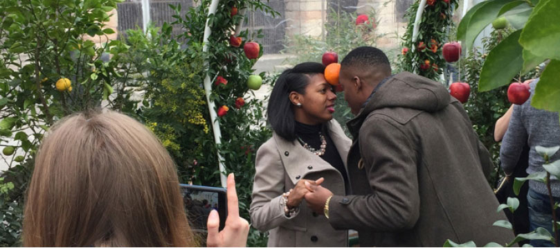 coppia frutta verde smartphone